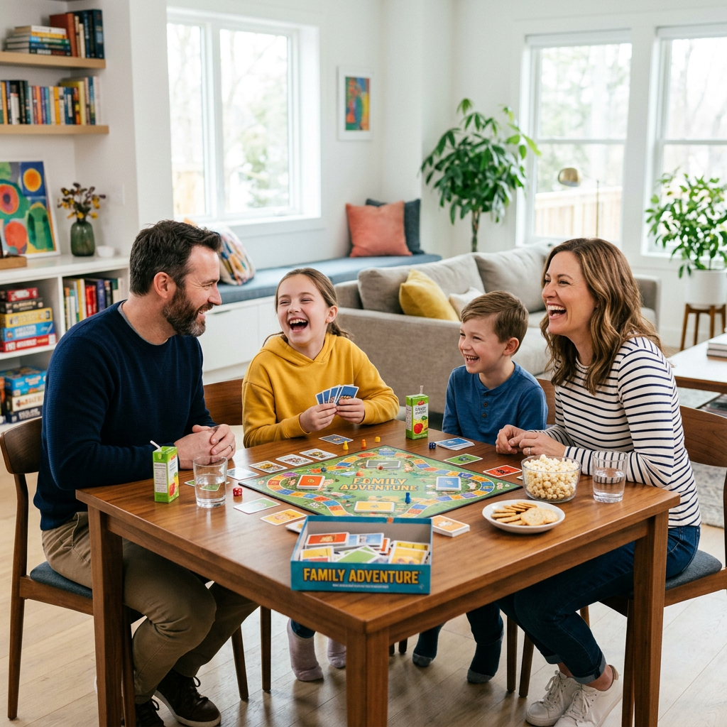 Familia disfrutando juegos de mesa en Zona Juego