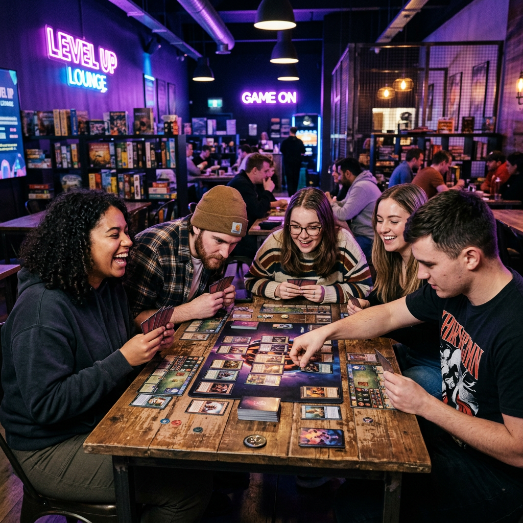 Amigos jugando cartas en Zona Juego