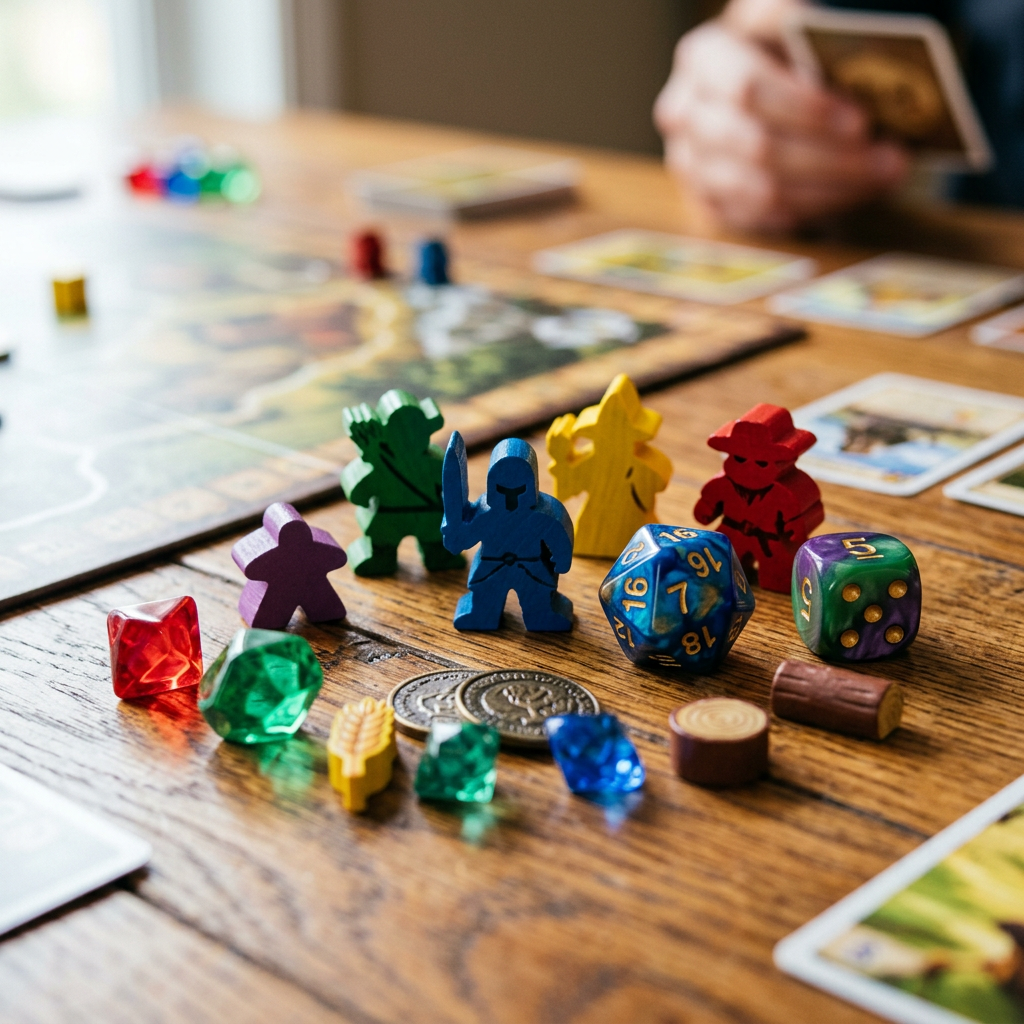 Piezas y dados de juegos de mesa